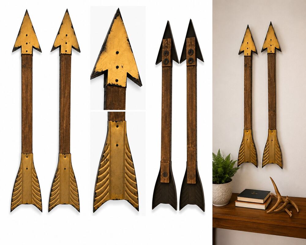 Rustic Decorative Arrow Wall Art – Set of 2 Wood & Metal Arrows